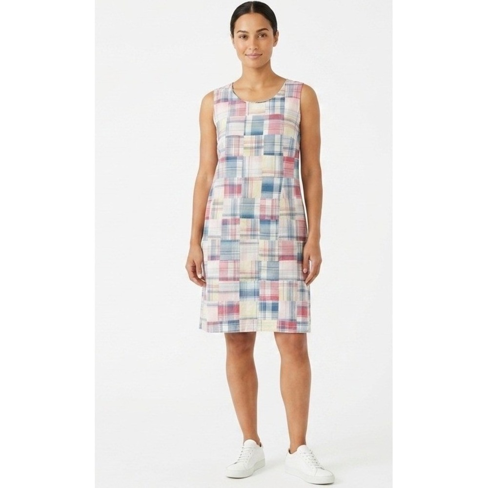 LL Bean Patchwork Madras Dress Sz 20 P Multicolor Plaid Cotton Sleeveless Preppy